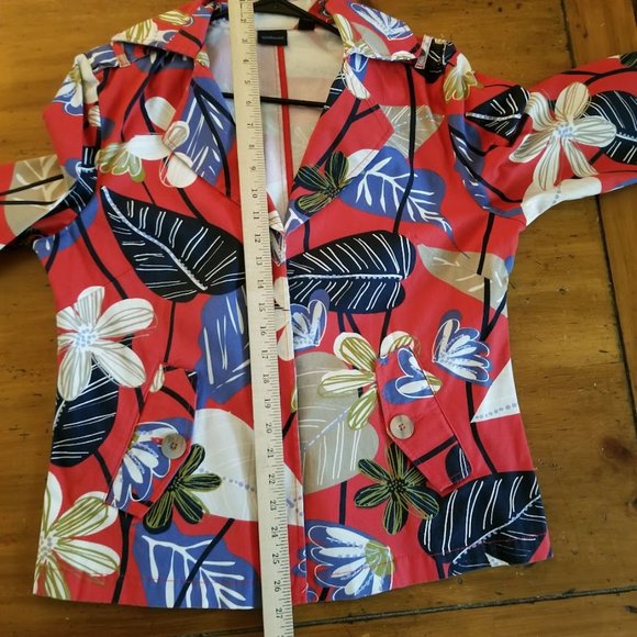 Westbound Sz M Red Floral Canvas Jacket Pockets 3/4 Sleeve Art to Wear Y2K - Picture 6 of 11
